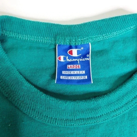 Vintage Champion‎ T Shirt Blank Made in USA Single Stitch Size Small Green - Picture 2 of 5